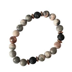 Lava Rock Pink Zebra jasper bracelet stress relief good luck jewelry stone